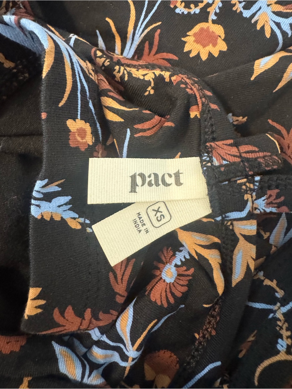 Pact Organic Cotton Fit & Flare Midi Dress Black Whimsical Floral Everyday XS - Picture 8 of 10
